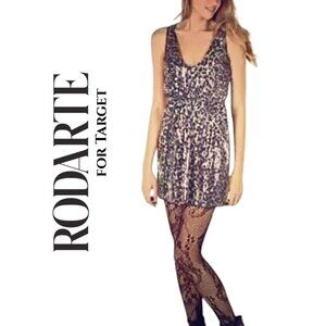 Rodarte, Sequin Leopard Sleeveless Mini Dress, Gray, Black, Cream
